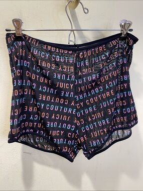 Juicy Couture Black Mesh Shorts with Multicolor Logo Print Sz XL